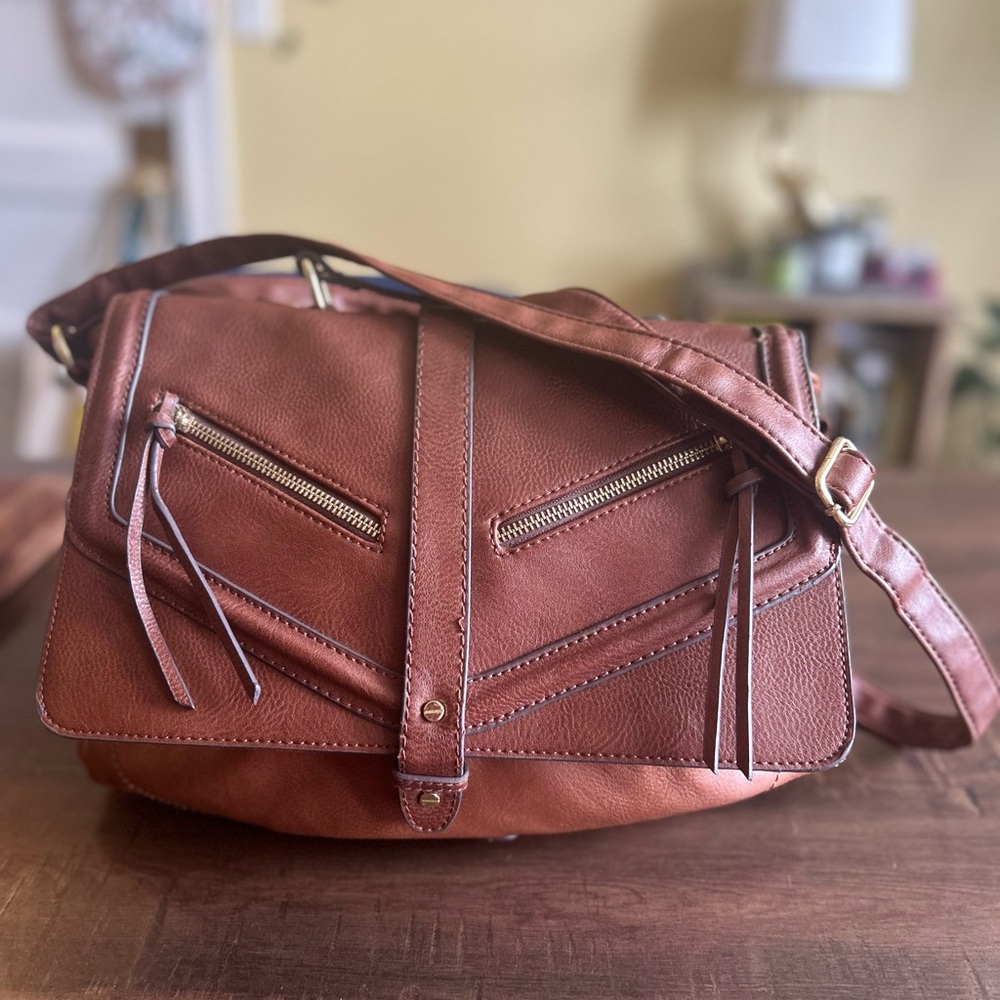 Brown Faux Leather Crossbody Bag